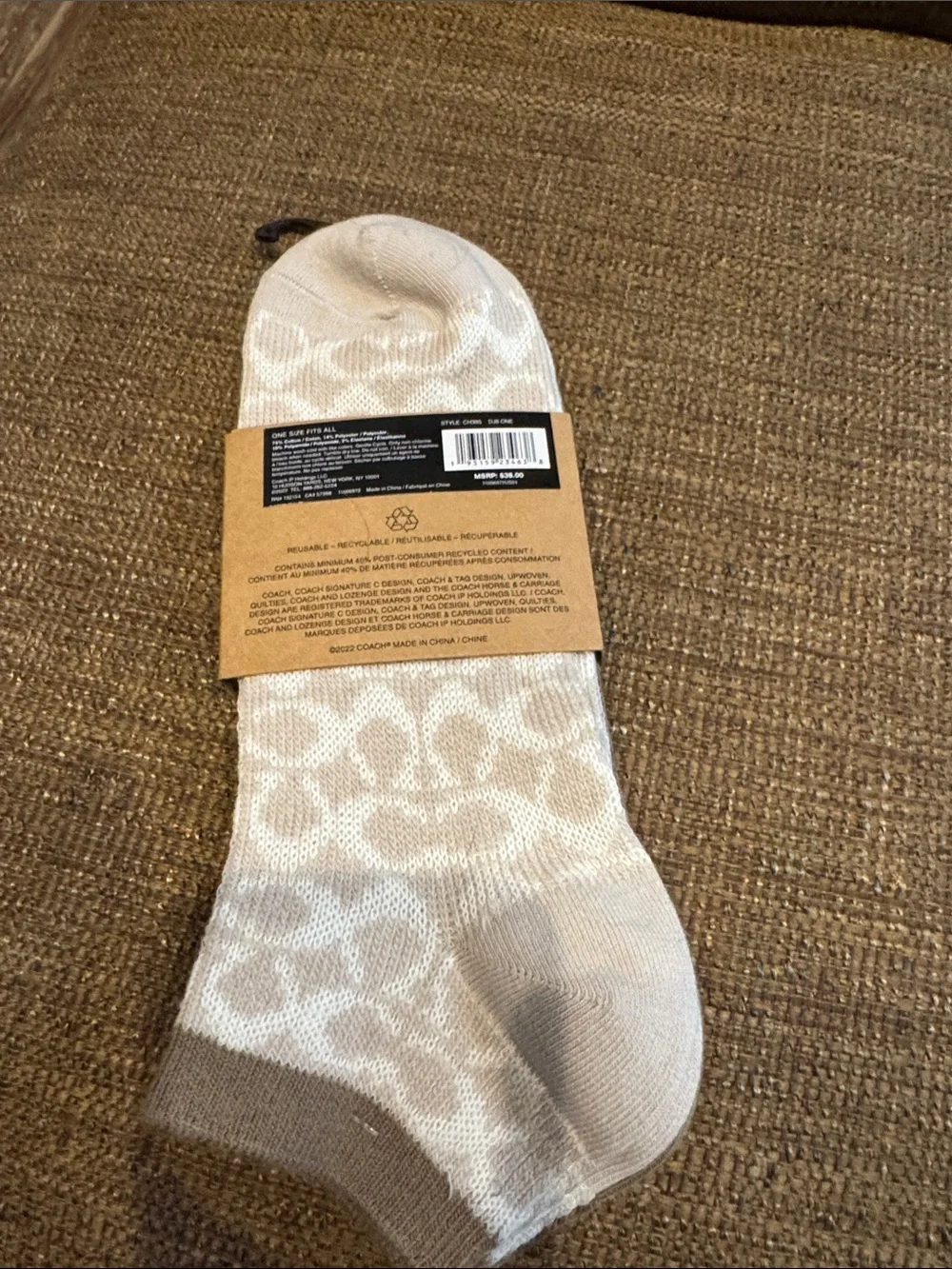 Coach signature logo ankle socks set of 2 one size NWT